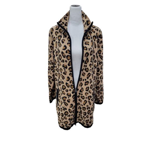 Rachel Zoe Women's Animal Print Sweater Size 1x Longline Zip Up Cardigan Cheetah - Picture 2 of 11